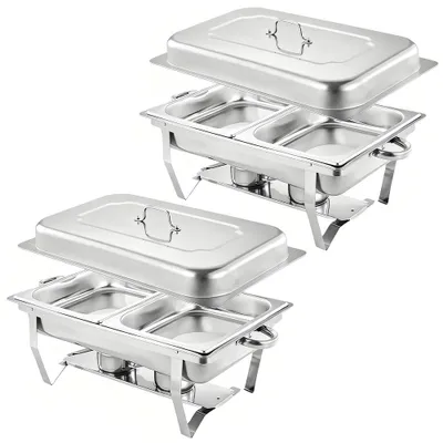 Produktbild von 2x Servierplatte 2 Quadrate aus Edelstahl, warmhaltend für Buffet, Hotel & Catering, stabiler, ideal für heiße Speisen