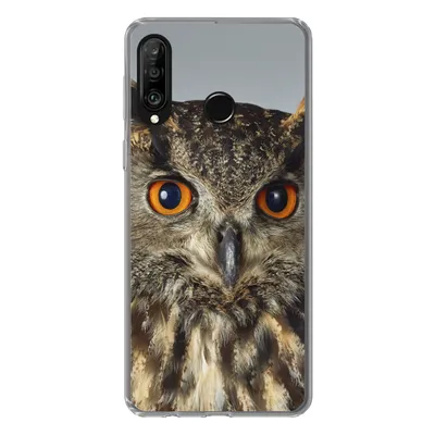 Produktbild von MuchoWow® Handyhülle Schutzhülle Hülle für Huawei P30 Lite Braune Eule mit hellblauem Hintergrund Silikon Softcase Handy Hülle - Handyhülle