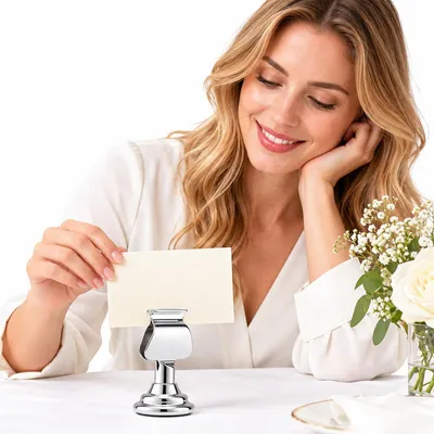 Produktbild von 24er Set Tischnummernhalter Silber, Elegante Tischkarten Clips, Kartenständer für Menükarten, Namenskarten, Fotos und Dekoration