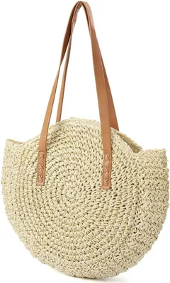 Produktbild von Strohtasche, Damen-Umhängetasche, Retro-Rundtasche, Strandtasche, Shopper-Korbtasche, große Schultertasche, Einkaufstasche