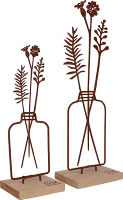 Produktbild von UNUS Deko Aufsteller Dekoartikel Blumenvase aus Metall und Holz im 2er Set rost