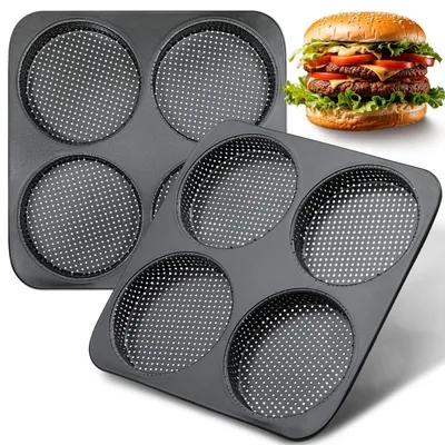 Productafbeelding van Burgerbroodjes bakvorm, koolstofstaal, 4-delig, vierkant, 12 cm