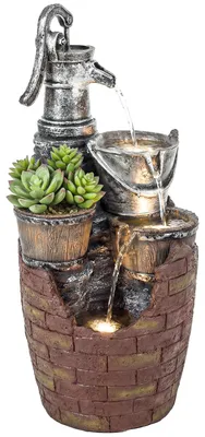 Produktbild von Outsunny Springbrunnen 4-stufig rustikal Gartenbrunnen mit LED Beleuchtung