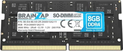 Zdjęcie produktu dla BRAINZAP 8GB DDR4 2666MHz PC4-2666V SO-DIMM CL19 2Rx8 1.2V, pamięć RAM bez bufora i bez korekcji błędów, przeznaczona do laptopów i notebooków. Moduł pamięci