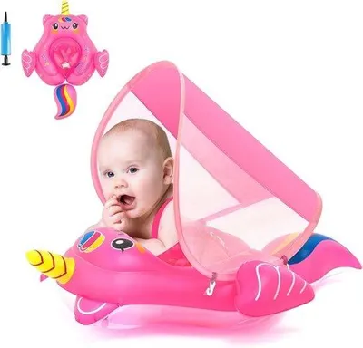 Produktbild von Aufblasbarer Baby-Schwimmring mit Sonnenschutz – Schwimmhilfe für Babys im Alter von 3-6-12 Monaten – Baby-Schwimmring und Sitz mit Sonnenschutz für 6-12-18-36 Monate – Rosa