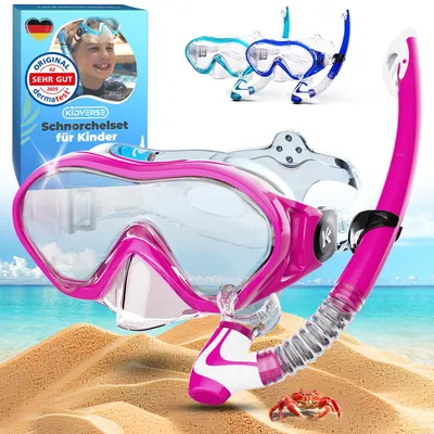 Immagine prodotto di Occhialini da snorkeling per bambini KIDVERSE, adatti a partire dai 5 anni - Occhialini da snorkeling con maschera e boccaglio, testati dermatologicamente. Set da snorkeling per bambini con fascia in tessuto o in silicone - Un'alternativa alla maschera da snorkeling