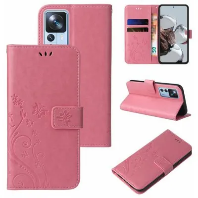 Produktbild von Kunstleder Flip-Hülle Floral für Smartphones - Farbe: Rosegold - Modellkompatibilität: Für Xiaomi 12T / 12T Pro