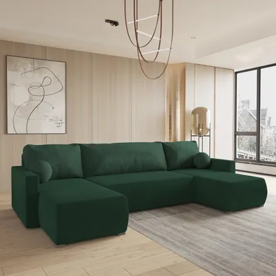 Produktbild von Masseno Ecksofa TESSUN mit Schlaffunktion U-Form, Sofa mit Bettkasten, Wohnzimmersofa, Couch, Soffa, Bettsofa, Couchgarnitur- Grün, POSO 14 + KRONOS 14