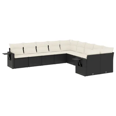 Produktbild von vidaXL 10-tlg. Garten-Sofagarnitur mit Kissen Schwarz Poly Rattan