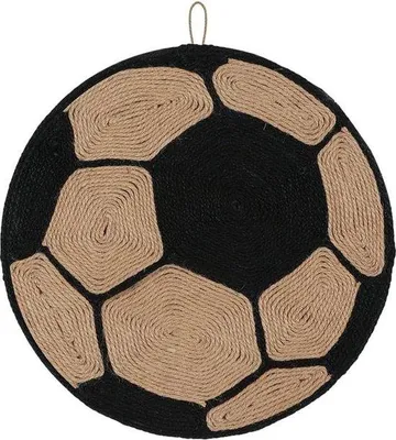 Productafbeelding van Famanu antislip kattentapijt, rond, met voetbalsokkenmotief - naturel
