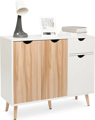 Produktbild von Mondeer Beistellschrank Sideboard Kommode geeignet für Wohnzimmer Schlafzimmer Flur 90B*73H*30T Weiß-Eiche