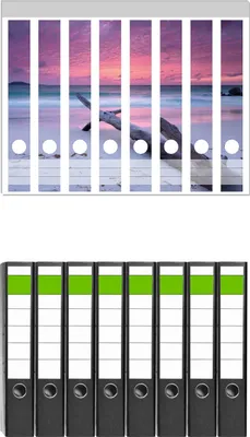 Produktbild von Wallario 8 Stück schmale Ordner inkl. Klebeetiketten mit Motive Abendhimmel bei Sonnenuntergang -  Set mit Rückenschildern / Ordnerrücken Stickern
