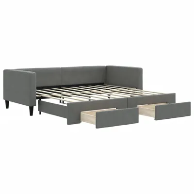 Image de vidaXL Lit de jour extensible avec tiroirs gris foncé 90x190 cm Tissu
