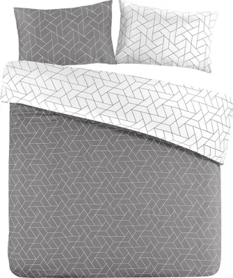 Produktbild von Padiro Bettwäsche-Set 2-teilig für 1 Person - 140 x 240 cm + 60 x 70 cm - Baumwollsatin - Grau - geometrisches Muster - Wendedesign
