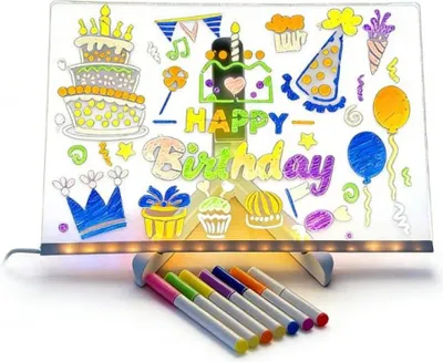 Produktbild von LED Notiztafel mit Farben, Acryl Notiztafel mit 7 Farben Stift - Mit Verstellbarem Ständer, Transparente Leuchtende LED Schreibtafel, Abwischbar, Notizblock, Schreibtafel, Memo (30 * 20CM)