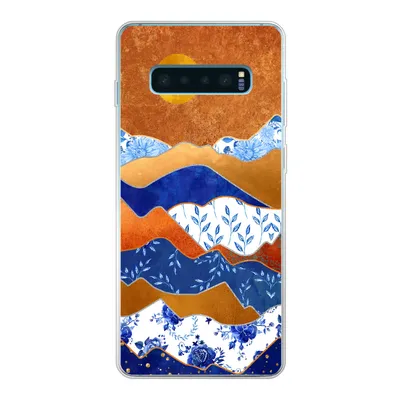 Produktbild von MuchoWow® Handyhülle Schutzhülle Hülle für Samsung Galaxy S10 Plus Delfter Blau - Gold - Blumen Silikon Softcase Handy Hülle - Schutzhülle