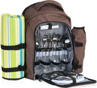 Image de Sac à dos de pique-nique CampFeuer 32 pièces, set de pique-nique pour 4 personnes, marron chiné, sac à dos de loisirs
