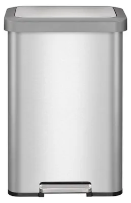 Produktbild von Rechteckiger Treteimer aus gebürstetem Edelstahl | 45 Liter, HxBxT 65,2x43,5x33,5cm | Silber
