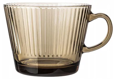 Produktbild von Geriffelter Glasbecher mit Henkel, bernsteinfarben, 410 ml, spülmaschinenfest
