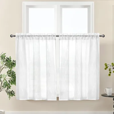 2er-Set halbtransparente Kurzvorhänge, weiß, 65 x 90 cm, für kleine Fenster