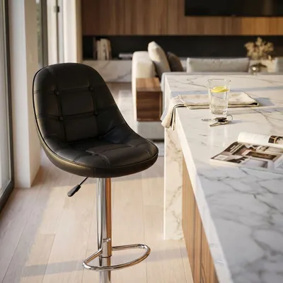 Immagine prodotto di Milani Home - sgabello bar in metallo ed ecopelle, nero, altezza regolabile