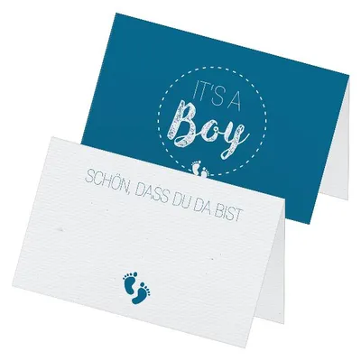 Produktbild von itenga 24x Tischkarten "It s a boy / Schön dass du da bist" dunkelblau