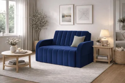 Produktbild von Schlafsessel Sofa mit Schlaffunktion Gästebett Klappsofa mit Bettfunktion mit Bettkasten Couch Sofagarnitur Salon Jugendzimmer - 141 x 90 x 104 cm - Montana 120 (Dunkelblau - Krono 9)