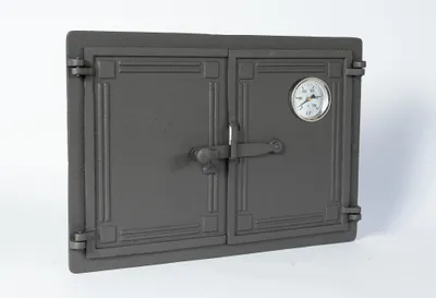 Produktbild von SEZAM - 48x32 cm - Zweiflüglige Ofentür aus Gusseisen mit Thermometer 500°C, Pizzaofentür, Backofen, Kamintür, Backofentür, Holzofentür, Kachelofentür