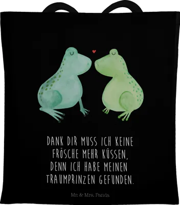 Produktbild von Mr. & Mrs. Panda Shopping Tasche Frosch Liebe - Schwarz - Geschenk, Laptoptasche, Beutel, Frösche, Tote Bag, Freundin, Uni, Hochzeitstag, Verlobung