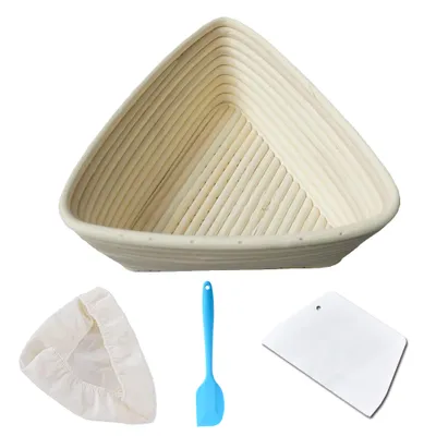 Obrázok produktu pre CANDeal 16CM trojuholníkový bannetonový košík na kysnutý chlieb, prútená rúrková forma na chlieb, sada noža na cesto, silikónová škrabka a textilná vložka, rúrkový korektor na chlieb na kysnutie, košík na chlieb so stúpajúcou miskou
