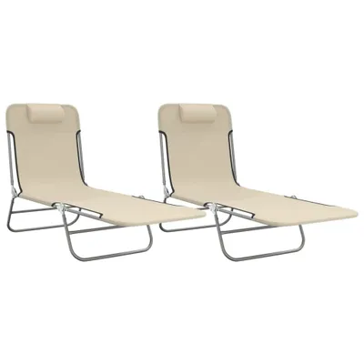 Image de Chaises longues pliables lot de 2 crème textilène et acier