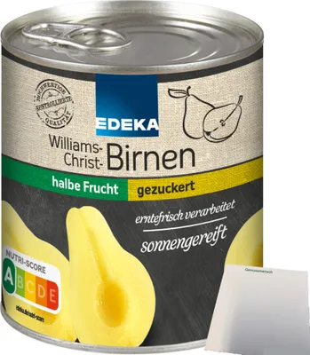 Produktbild von Edeka Williams-Christ-Birnen halbe Frucht gezuckert (820g Dose) + usy Block