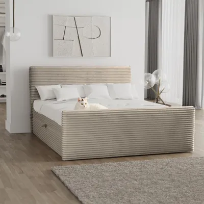 Produktbild von Kaiser Möbel Boxspringbett mit bettkasten und topper 120x200 TRENTO stoff Plüsch Cord Beige H3-Bonell
