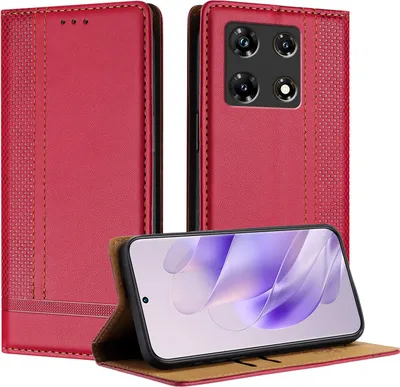 Image de Étui pour Infinix Note 30 Pro étui en cuir avec fonction stand rouge