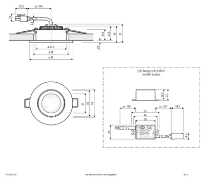 Produktbild von EVN P-LED Deckeneinbauleuchte 230V 3000K 300lm PC20N31502