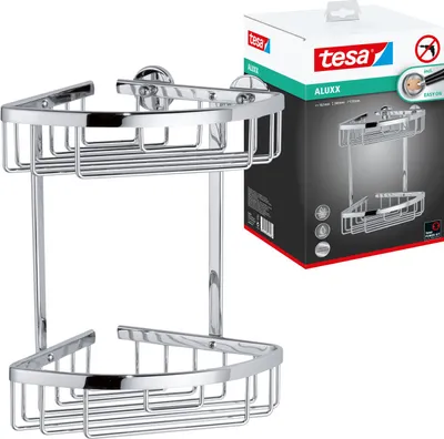 Produktbild von tesa Duschregal Duschablage Eckregal Doppel Duschecke Badregal ohne Bohren