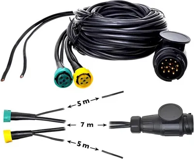 Produktbild von Kabelsatz 13-polig 7m für Anhänger – Hochwertiger Kabelbaum mit 13-poligem Stecker, Anhängerkabel, 5mm Durchmesser – Ideal für 5m DC-Kabel und 5-polige Steckverbinder