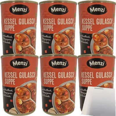Produktbild von Menzi Kessel Gulaschsuppe mit Rindfleisch 6er Pack (6x400ml Dose) + usy Block