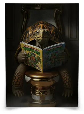 Immagine prodotto di Poster da parete per bagno/WC, raffigurante una rana con uno stile fumettistico seduta sul water, in stile astratto, dimensioni 20x30 cm