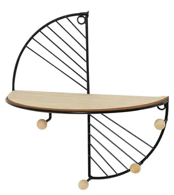 Immagine prodotto di Mensola sospesa a forma di semicerchio, montaggio a parete, metallo e legno, 30 cm, colore nero
