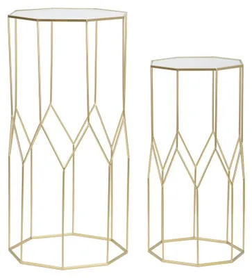 Image de Paire De Tables De Téléphone Carrées En Verre Et Métal Doré - Design Glamour Moderne - Style Glamour 1427820000