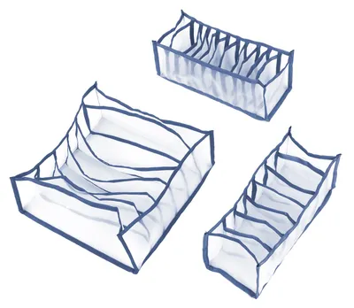 Image de Lot de 3 boîtes de rangement pliables pour sous-vêtements, avec compartiments, tiroirs et séparateurs pour chaussettes et soutiens-gorge – Gris