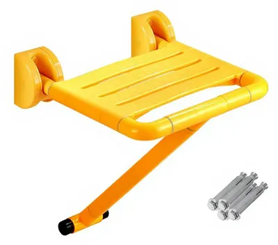 Produktbild von Klappbarer Duschsitz - Wandmontierter Duschstuhl - Belastbar bis 250 kg - Nicht höhenverstellbar - Drehbar - Metallrahmen - Rutschfeste Stützbeine - Ohne Polsterung