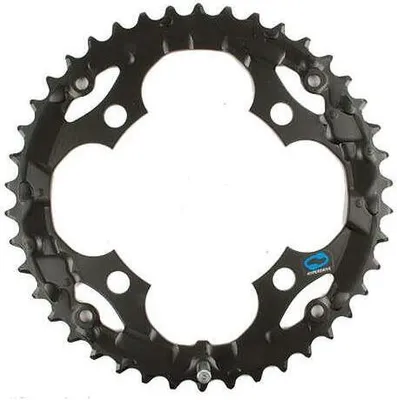 A black bicycle chainring is shown against a white background.