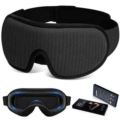 Produktbild von 3D Schlafmaske lichtdicht Schwarz – Atmungsaktive, weiche Augenmaske für Damen & Herren, verstellbar, druckfrei, ideal für Seitenschläfer, Reisen
