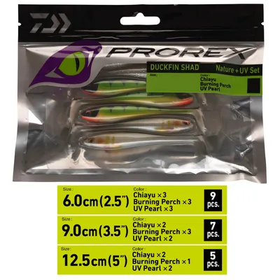 Image de Daiwa PROREX DUCKFIN SHAD SET - Ensemble de pêche à l'élastique, couleur:L'ensemble UV & NATURE pour toutes les situations, longueur cm:6,0