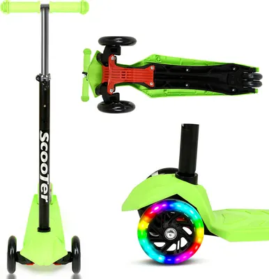 Produktbild von SWANEW Kinderroller Funscooter Tretroller Kickroller 3-Rad-Kinderroller LED-Räder bis 50 kg Höhenverstellbar Grün