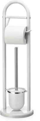 Produktbild von Toilettenpapierhalter EGON mit Bürstenhalter, weiß - WC-Garnitur Modern & Freistehend - Kein Bohren, Rundfuß, Klopapierhalter, Klobürste,  Badzubehör