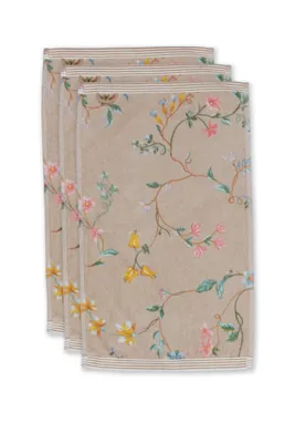 Produktbild von Pip Studio Gästetuch-Set Les Fleurs 3x Farbe Khaki, Größe 30x50 x 3
