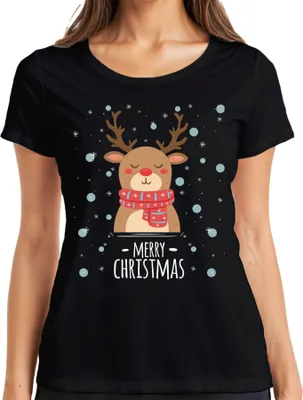 Produktbild von Merry Christmas Rentier Schnee - Weihnachten Weihnachtsgeschenk Christmas Damen T-Shirt, Schwarz, L